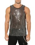 Arjen Kroos Men's Sequin Tank Top Sparkly Metallic Sleeveless T Shirt Party Top