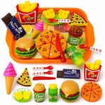 PLUSPOINT Pizza Party Fast Food Set Realistic Pizza Pretend Play Barger Fries and ice Cream with Tray Food Toy | Best Gifts Food playset for Boys Girls Kids 4yr+