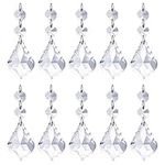 Aylifu Pack of 10 Replacement Clear Maple Leaf Chandelier Crystal Prisms Pendants Shiny Glass with Octagonal Crystal Beads and Metal Split Ring for Lamp Decoration Jewelry Making (50mm)