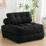 MAXYOYO Folding Sofa Bed, Convertible Sleeper Chair with Pillow Foldable Mattress with Back Support, Portable Fold Out Sofa Couch Fuzzy Fabric Comfy Floor Sofa Lounge for Living Room Apartment, Black