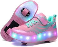 Wooowyet Roller Skate Shoes for Kids Boys Girls Rechargealbe Wheels Sneakers Fashion Roller Wheeled, Pink, 12 Little Kid