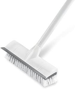 BOOMJOY Floor Scrub Brush with Long Handle, 2 in 1 Scrape and Brush, Stiff Bristles Floor Scrubber, Deck Brush for Cleaning Bathroom, Patio, Garage, Kitchen, Bath, Tile