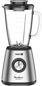 Moulinex Blender Blendforce Base Metal Inox Mixeur 800 W 5 Vitesses Bol Verre Thermique 1,75L Résistant aux Chocs Ice Crush Pulse Blender Smoothies Mixeur Blender 6 Lames Inox Lm439D10
