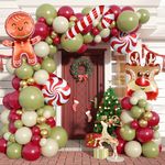 Christmas Balloon Garland Arch Kit, 103PCS Retro Green White Rubby Red Balloons Arch with Elk Head Candy Cane Foil Balloons, Gingerbread Man Windmill Foil Balloons for Christmas New Year Party Supply