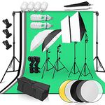 ZUOCHEN Photography Lighting Kit, 6.6ftx6.6ft Green Screen Backdrop Stand Kit with Softbox Lighting Kit, Photography Umbrella, 5-in-1 Reflector and E27 Led Bulbs for Studio Light
