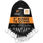 Rubber Bungee Cords with Hooks 10 Pack 9 Inch (14” Max Stretch) Heavy-Duty Black Tie Down Straps for Outdoor, Tarp Covers, Canvas Canopies, Motorcycle, and Cargo - by Xpose Safety