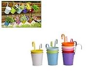 Dipamkar Set of 10 Metal Hanging Plant/Flower Pots Planters With Drainage Hole For Balcony Fence