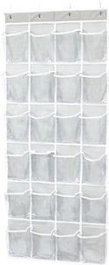 SimpleHouseware 24 Pockets Large Clear Pockets Over The Door Hanging Shoe Organizer, Grey