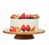 12" Acacia Wood Revolving Cake Stand, Rotating Cake Turntable, Wooden Rotating Display Stand for Cake, Cupcake Decorating Supplies