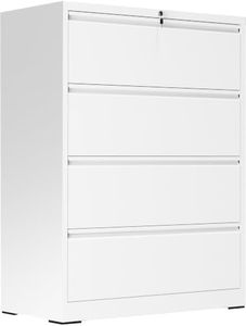 Yukimo Lateral File Cabinet 4 Drawer, Metal File Cabinets for Home Office Legal/Letter A4 Size, File Cabinet with 4 Lock, Require Assembly, White