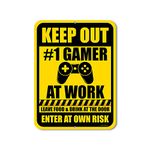 Honey Dew Gifts Funny Signs, Keep Out Gamer at Work 9 inch by 12 inch Tin Novelty Signs, Boys Room Sign, Made in USA, HDG-1211