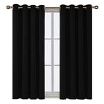 Deconovo Black Out Basement Short Blackout Curtains 2 Panels, Living Room Thermal Curtains, Room Darkening Curtains for Kitchen Small Window, Black, 52W x 54L Inch