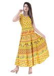 Monique Brand Women's/Girls Cotton Rajasthani Jaipuri Printed Maternity Summer Long Gown Middi Maxi Dress Made in India Product (Free Size_) Yellow