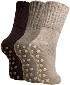 SeeyAN Merino Wool Grip Socks For Womens Non Slip Ski Boot Hiking Thermal Winter Warm Cozy Anti Skid Socks 3 Pairs (3 Pairs Brown)