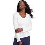 Hanes Women's Originals Long Sleeve Cotton T-Shirt, Lightweight V-Neck Tee, Modern Fit, White, XL