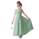 Little Girls Formal Pageant Party Sage Green Green Dress Long Chiffon Flower Girl Dresses Wedding Junior Bridesmaid Sleeveless Sage 12