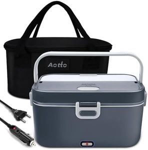 Aotto 2L Gamelle Chauffante 90W, Lunch Box Chauffante Electrique Boite Chauffante Repas 12V/24V/220V, Gamelle Chauffante Allume Cigare avec Sac Thermiquepour Voiture Camion Bureau (Gris)