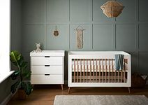 Obaby Maya 2 Piece Room Set – White with Natural – Cot Bed & Changing Unit Nursery Furniture Set