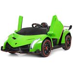 COSTWAY 12V Electric Ride on Car, 2-Seater Licensed Lamborghini Racing Cars with Remote Control, Swing Mode, LED Lights, Horn, USB/MP3/TF, 4 Suspension Wheels Vehicle for Kids (Green)