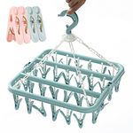 Folding Sock Dryer with 32 Pegs Clothes Drying Hanger with Clips for Washing Line Accessories, Drip Airer Hanging Sock Rack with 4 Beach Towel Quilt Clips for Shoe Insoles Underwear Bras Baby Clothes