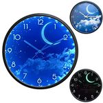 OCEST Luminous Wall Clock for Bedroom, 12 Inch Silent Battery-Operated Wall Clocks for Living Room/Kitchen, Large Display Night light Up Kids Boys Birthday Gift Glow in the Dark -Moon