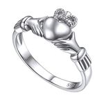 FOCALOOK Irish Claddagh Ring 925 Sterling Silver Celtic Crown Love Heart Promise Engagement Rings for Women Friendship Couples Wedding Jewelry Classic Traditional Design,Size 7