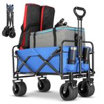 EVLIQUIL Beach Wagon,Collapsible Foldable Wagon Cart with Big Wheels,Utility Folding Grocery Lounge All Terrain Wagon with Side Pocket and Brakes for Sand Camping Sports Outdoor(Blue).