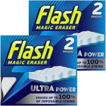 Pack of 2 x 2 Magic Sponge Eraser Ultra Power | With no Harsh Chemicals | Safely Removes Scuffs, Grime And Dirt Without Scratching Or Damage | Size 10.2 x 5.1 x 2.5 CM