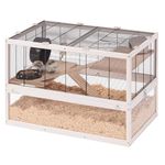 Ferplast Hamster Cage DOMSTER, Mouse Cage, 3 Levels, with Accessories, Platforms and Ladders, Painted Metal and FSC Wood, Transparent Base, Wooden Hamster Cage 80 x 50 x h 56 cm