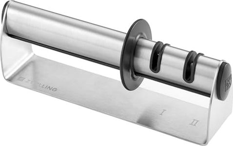 ZWILLING Twinsharp Select Messerschärfer mit 2-Stufen für Grund- & Feinschliff, Edelstahlscheiben, Keramikscheiben, Rutschfest, Für glatte Messer, Silber