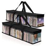 Besti CD Storage Bags - 2-Pack Clear Plastic Holder Case for Music Disc - Sturdy Stitched, Strong Handle, Fits 96 Albums & Movies - Portable Carrying Organizer for Travel, Underbed, Or Cabinet (Black)