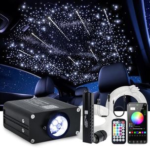Car Starlight Headliner Kit, Shooting Stars + Twinkle + Sound Activate RGBW Fiber Optic Lights with Bluetooth APP & Remote Control, 600 pcs*0.03in*9.8ft, Star Lights for Car Decor