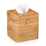 IGNPION Rattan Tissue Cover Holder Decoration Tissue Organizer Box Tissue Paper Holder Box Tissue Storage Case Dispenser Napkin Facial Organizer for House Office Car Hotel (14.8x14.8x16cm, Natural)