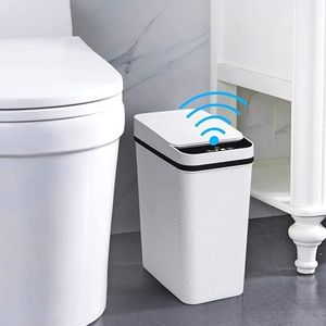 ZALLUC 12L Touchless Bathroom Trash Can with Lid, Bathroom Sensor Bin with Automatic Motion Sensor, Waterproof Narrow Small Bathroom Bin Motion Sensor for Kitchen,Office,Living Room, Toilet, RV-White