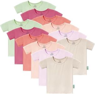 PurComfy Summer Toddler T-Shirts, Bamboo Viscose Toddler Girls Short Sleeve Shirts 12-Pack, Soft Solid Basic Tops, 8Y