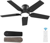 POCHFAN 42 Inch Black Ceiling Fans With Lights and Remote, Flush Mount Low Profile Ceiling Fan for Bedroom, Living Room, Patio, Dimmable 6 Speeds Noiseless Reversible, ETL Listed