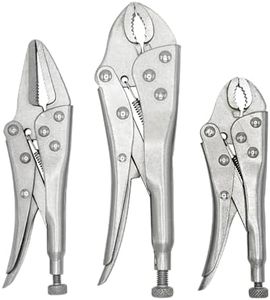 ULTRA STEEL 3-Piece Locking Plier Set, Carbon Steel Drop Forged Heat Treated, 5", 6-1/2", 7", Nickel Plated, Curved Jaw and Long Nose Jaw
