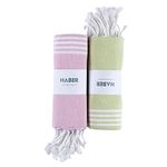 HABER Turkish Style Premium Cotton Bath Towel Aura Collection, Pink Paradise &Pastel Green