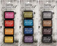 Tim Holtz Distress Archival Mini Ink Kits - Kit #1, Kit #2 and Kit #3 - 12 Mini Ink Pads - 3 Item Bundle