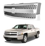 EzMech Front Grille Assembly 2007-2013 Compatible With Chevrolet Silverado 1500 Pickup Truck Front Grill (With Chrome Shell Frame With Black Mesh Insert) 2007 2008 2009 2010 2011 2012 2013