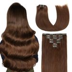 AGMITY Clip in Hair Extensions Human Hair Medium Brown 14 inches 7Pcs 110g 100% Real Remy Human Hair Seamless Double Weft Straight Hair Extensions Clip in Human Hair(14 inches #4 Medium Brown)