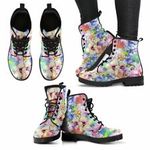 Artistic Flower Crafted Womens Booties Vegan-Friendly Leather Woman Boots
