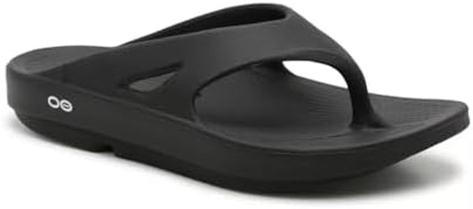 OOFOS OOlala Women's Sandal - Lightweight Recovery Footwear - Reduces Stress on Feet, Joints & Back - Machine Washable, Jet Black, 9 Women/7 Men