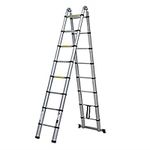 A Frame Telescopic Ladder, 5M 16.5FT Extension Folding Ladder Multi Purpose Aluminum Loft Ladder, 2.5M+2.5M,