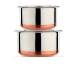 LIMETRO STEEL 22 Gauge Multi-Purpose Cook and Serve Use Tope Set with Lid (Copper Base, Set of 2) - 3 liters, Stainless Steel…