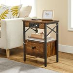 HOOBRO Nightstand with Charging Station, End Table with Drawer, USB Ports and Power Outlets, Farmhouse Sofa Side Table for Bedroom, Space Saving, Rustic Brown BF128UBZ01G1