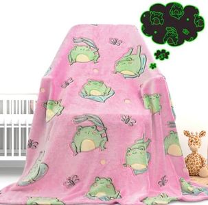 Gdindff Cute Frog Blanket Glow in The Dark Blanket for Kids Frog Gifts for Women Soft Fleece Blanket Pink Frog Stuff Birthday Gifts