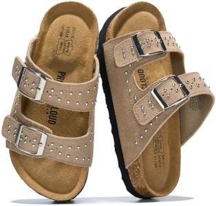 Project Cloud 100% Genuine Leather Kids Sandals - Non Slip and Lightweight Beach Sandals for Girls Memory Foam Insole & Cork Footbed Slides for Kids - Boys & Girls Footwear (LilVenStud,TAUP,3K)