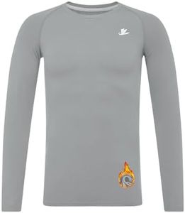 DEVOROPA Youth Boys Compression Thermal Shirt Long Sleeve Fleece Baselayer Soccer Baseball Undershirt Light Gray XL