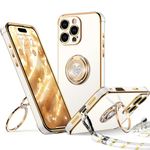 XYZ for iPhone 16 Pro Max Case with Stand, Double Ring Holder Case Heart with Lanyard for Girls Women, Luxury Cute Bling Protective Phone Cover Case for iPhone 16 Pro Max 6.9 inch, White